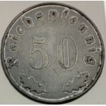 German WWII type SS marked 50 Reichspfennig coin, 1939. P&P Group 1 (£14+VAT for the first lot