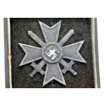 German WWII type boxed pin back War Merit Cross with Swords 1st Class. P&P Group 2 (£18+VAT for