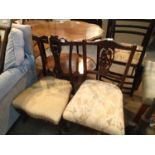 Antique oak rush seated kitchen chair and a small mahogany parlour chair. Not available for in-house