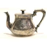 Victorian hallmarked silver batchelor's teapot, London assay 1852, 342g, with two visible repairs.