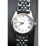 Two ladies boxed Emporio Armani wristwatches. P&P Group 2 (£18+VAT for the first lot and £3+VAT