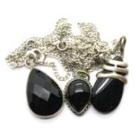 Three 925 silver onyx set necklaces. P&P Group 1 (£14+VAT for the first lot and £1+VAT for