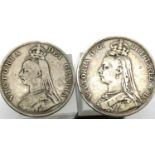 1889 Victoria Jubilee crown and a double florin. P&P Group 1 (£14+VAT for the first lot and £1+VAT