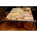 Mid Century onyx square coffee table, 68 x 65 x 41 cm. Not available for in-house P&P.