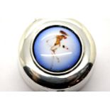 925 silver pill box enamelled with a nude, L: 2.5 cm. P&P Group 1 (£14+VAT for the first lot and £