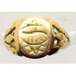 Continental presumed high carat gold signet ring, engraved initials indistinct, size J, 2.7g. P&P