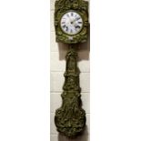 19th century ornate brass cased French 19th century clock, lacking weights, the enamelled dial