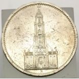 1934 - Nazi Silver 5 Reichsmark with Roman Eagle - Depiction of Potsdam garrison church. P&P Group 1