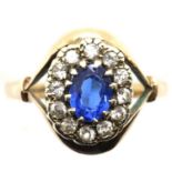 9ct gold blue and white stone ring, size Q, 3.5g. P&P Group 1 (£14+VAT for the first lot and £1+