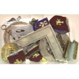 Box of hallmarked silver Masonic items including jewels. Not available for in-house P&P.