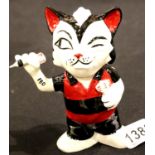 Lorna Bailey Dart Player cat, H: 14 cm. P&P Group 2 (£18+VAT for the first lot and £3+VAT for