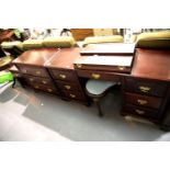 Reproduction mahogany dressing room suite comprising a three drawer chest, bedside/lamp table and