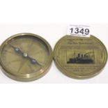 Brass Titanic compass. P&P Group 1 (£14+VAT for the first lot and £1+VAT for subsequent lots)