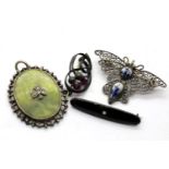 Charles Horner hallmarked silver amethyst set brooch, continental filigree silver butterfly