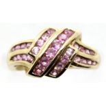 9ct gold pink stone set ring, size J, 2.7g. P&P Group 1 (£14+VAT for the first lot and £1+VAT for