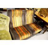 1960s two section upholstered couch, armless with buttoned seats and backrests, L: 125 cm. Not
