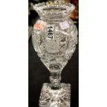 Victorian wheel cut crystal pedestal vase. P&P Group 3 (£25+VAT for the first lot and £5+VAT for