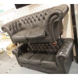 Two black two seater Chesterfield settees. Not available for in-house P&P.