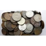 Box of UK coins including a small quantity of silver. P&P Group 2 (£18+VAT for the first lot and £