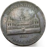 Large Birmingham 1813 threepences token. P&P Group 1 (£14+VAT for the first lot and £1+VAT for