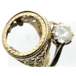 9ct gold solitaire dress ring and a 9ct gold ring to hold a coin, combined 5.8g. P&P Group 1 (£14+