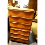 Vintage teak chest of six drawers, 127 x 69 x 40 cm. Not available for in-house P&P