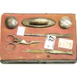 Hallmarked silver manicure set with incorrect scissors. P&P Group 2 (£18+VAT for the first lot