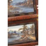 Pair of early 20th century Japanese textured landscape oils on board, each having a lacquered
