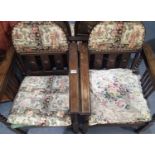 Oak framed 1940s lounge suite comprising two seater settee and two chairs, all with drop backs.