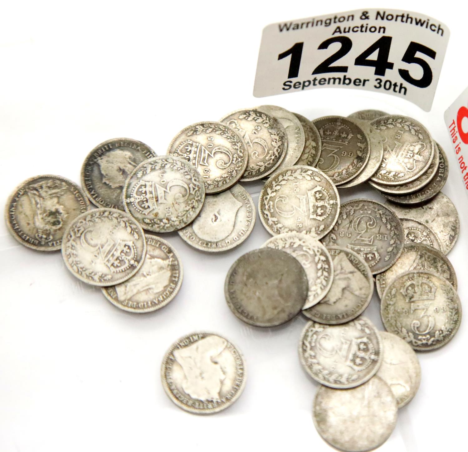 Twenty seven silver Victorian threepences and four Edward VII. P&P Group 1 (£14+VAT for the first