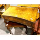 1930s walnut single drawer console table with inverted bow front, W: 78 cm and a modern oak coffee