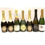 Seven bottles of mixed white sparkling wine. Not available for in-house P&P.