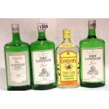 Three 70cl bottles of London Dry Gin and a bottle of Gordons gin. P&P Group 2 (£18+VAT for the first