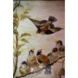 Painting of a chaffinch family on a branch. Not available for in-house P&P.