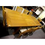 Contemporary golden oak extending dining table with metamorphic leaf, extended L: 270 cm, with a set