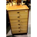 1960s teak framed bedroom chest of six drawers, H: 95 cm. Not available for in-house P&P