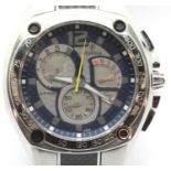 Swiss made Festina chronograph stainless steel wristwatch with blue dial and black enamel and