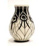 Moorcroft Peacock Parade black and white vase, H: 10 cm. P&P Group 1 (£14+VAT for the first lot