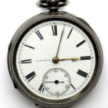 H.E.Peck London hallmarked silver cased key wind pocket watch, working at lotting. P&P Group 1 (£