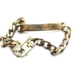 9ct gold engraved identity bracelet, 28.8g. P&P Group 1 (£14+VAT for the first lot and £1+VAT for