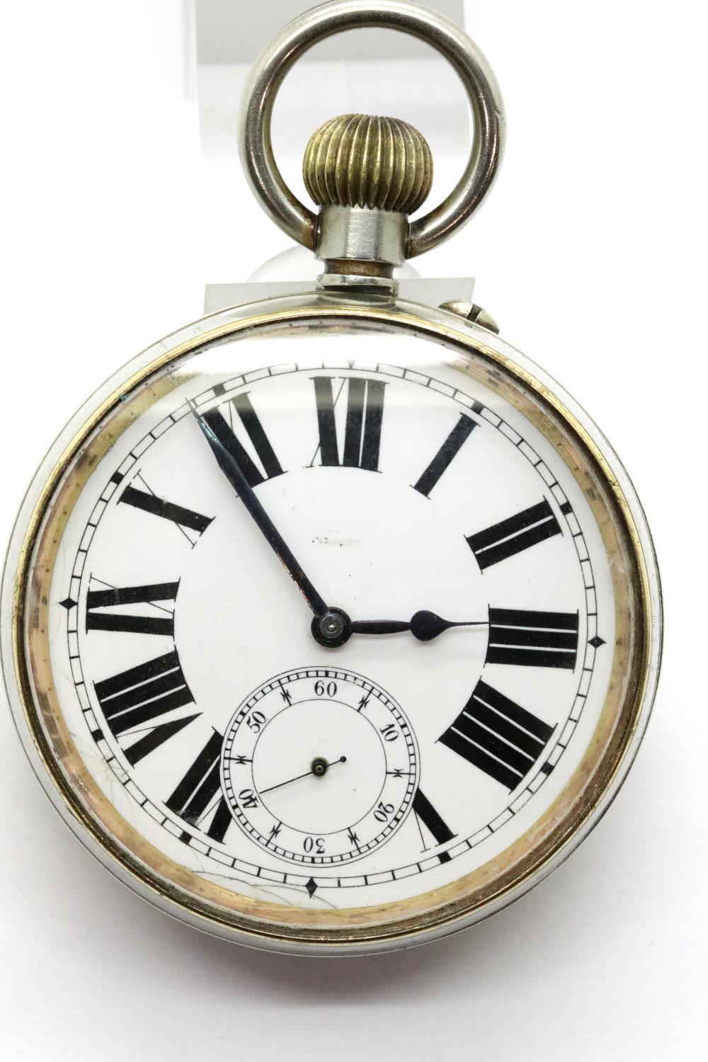 Antique Goliath silver plated pocket watch. P&P Group 1 (£14+VAT for the first lot and £1+VAT for