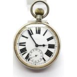 Antique Goliath silver plated pocket watch. P&P Group 1 (£14+VAT for the first lot and £1+VAT for