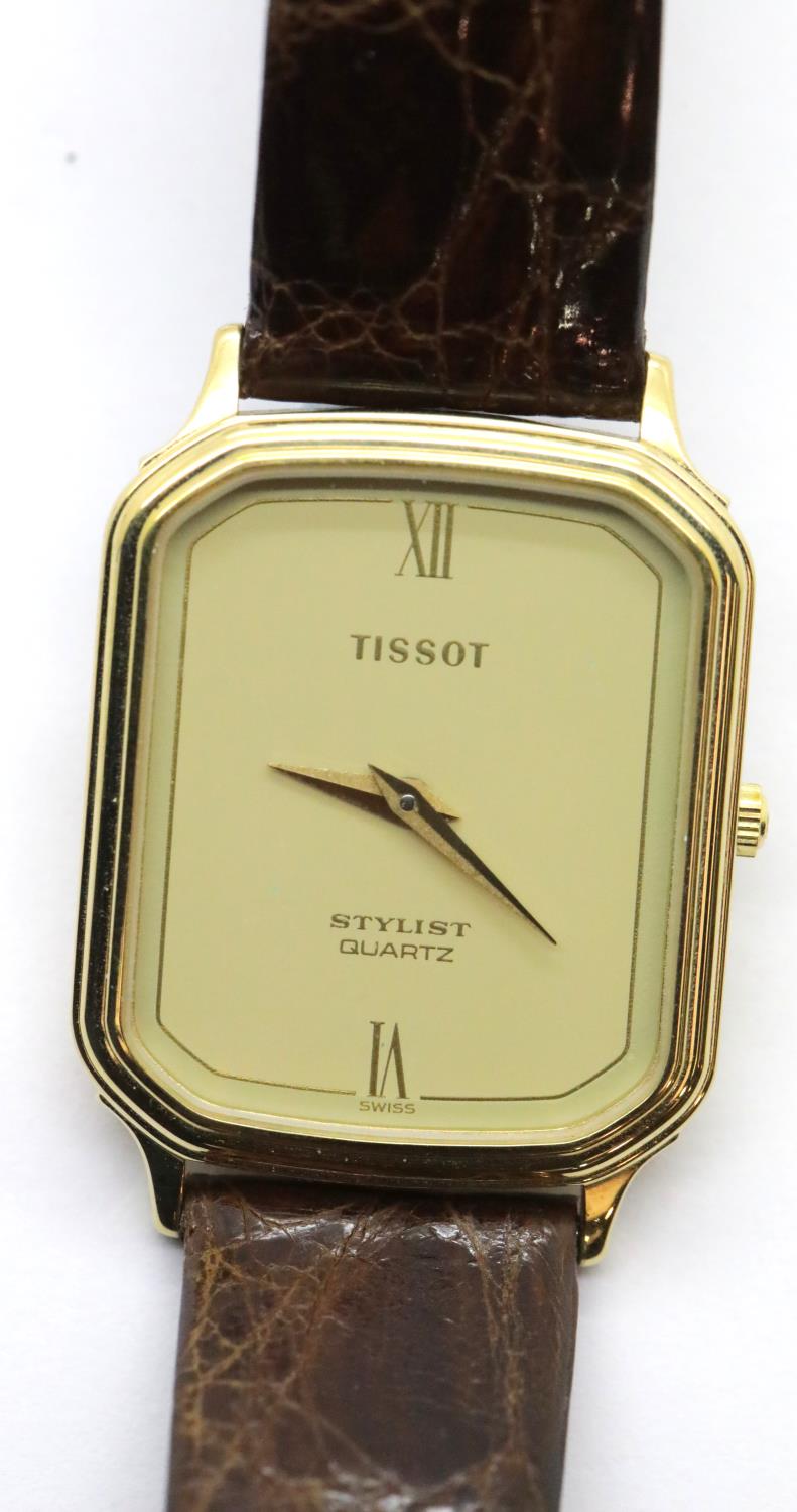 Boxed Tissot wristwatch on a leather strap, requires battery. P&P Group 1 (£14+VAT for the first lot