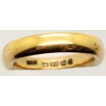 Victorian heavy gauge 22ct gold wedding band, Birmingham assay 1849, 7.8g, size J. P&P Group 1 (£