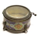 Antique painted enamel glass lidded jewellery box. P&P Group 1 (£14+VAT for the first lot and £1+VAT