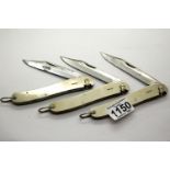 Three hallmarked silver single bladed penknives. P&P Group 2 (£18+VAT for the first lot and £3+VAT