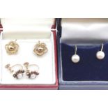 Three pairs of 9ct gold earrings, two stone set. P&P Group 1 (£14+VAT for the first lot and £1+VAT
