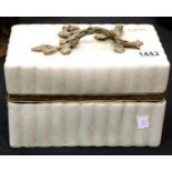 Large rectangular crackle glaze ceramic lidded casket with gilt bronze fittings. Not available for