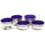 Silver plated and Cobalt blue glass sugar bowls and pourers. P&P Group 3 (£25+VAT for the first