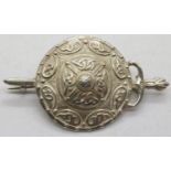 Hallmarked silver Celtic style sword and shield brooch. P&P Group 1 (£14+VAT for the first lot